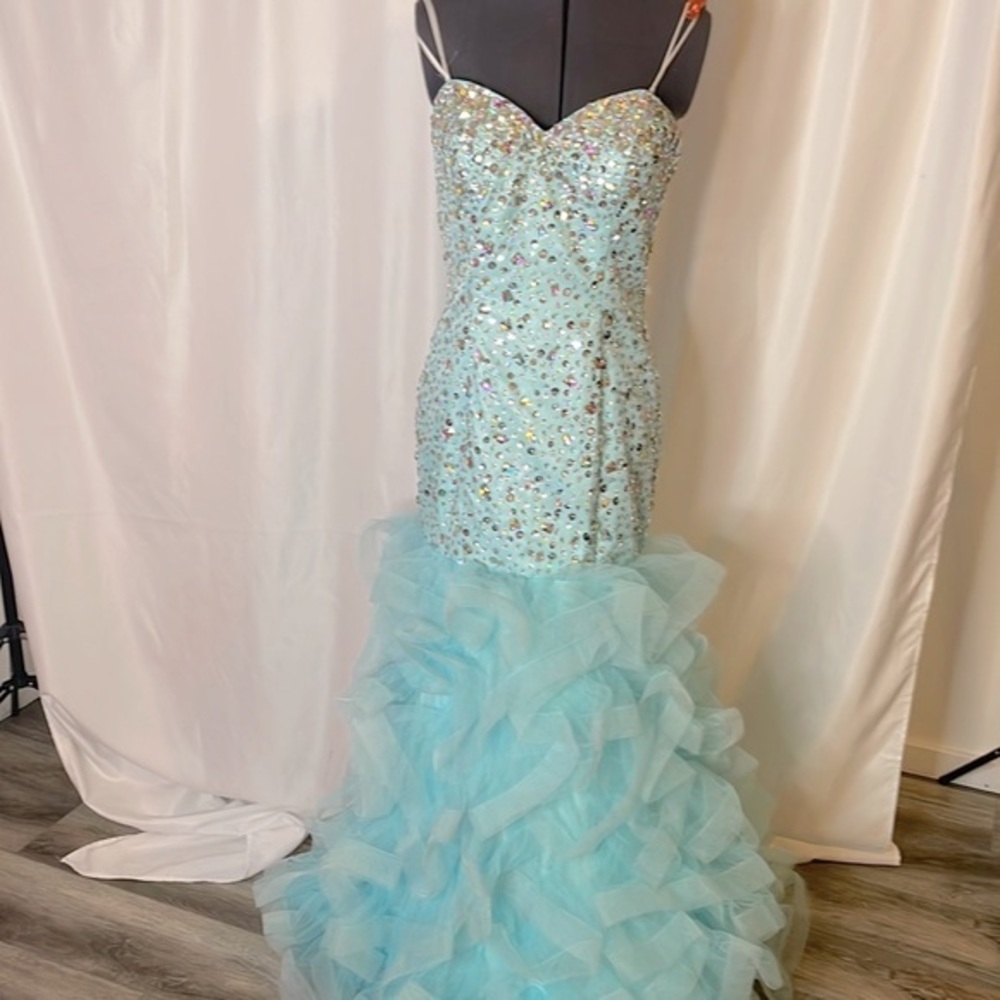 Mac Duggal Strapless Blue Sequin Gown